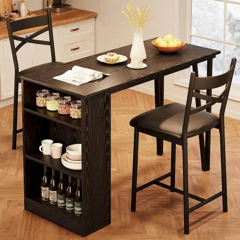 Modern Expandable Dining Table Set with 3 Storage - N/A