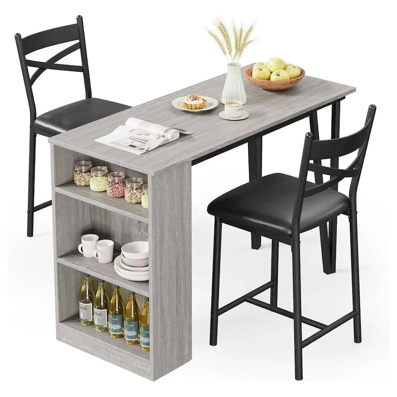 Modern Expandable Dining Table Set with 3 Storage - N/A