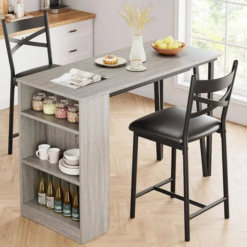 Modern Expandable Dining Table Set with 3 Storage - N/A