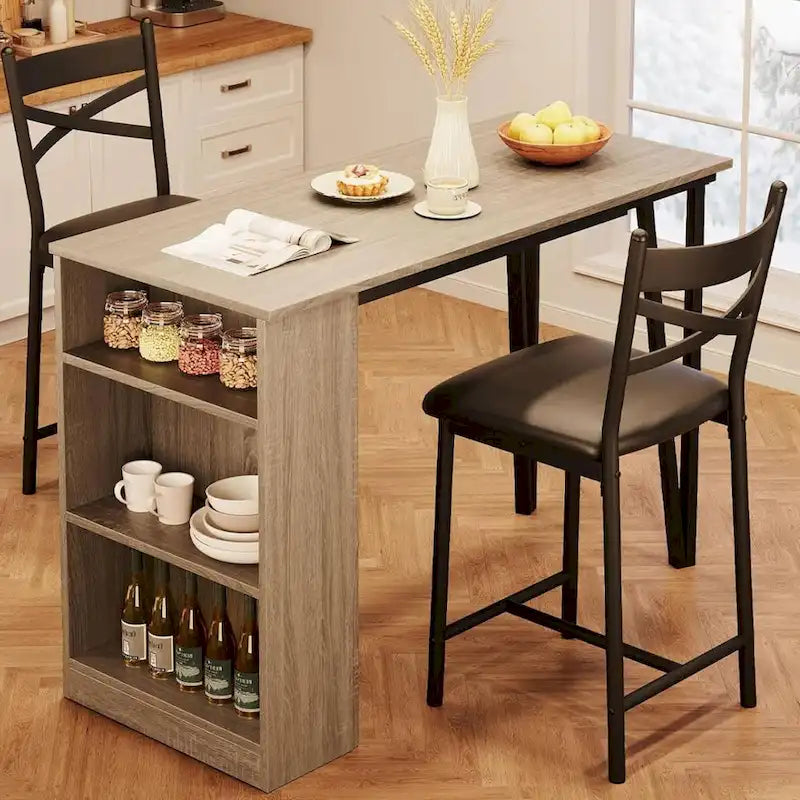 Modern Expandable Dining Table Set with 3 Storage - N/A