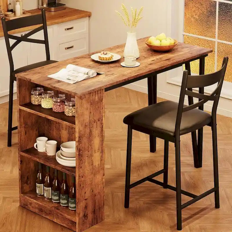 Modern Expandable Dining Table Set with 3 Storage - N/A