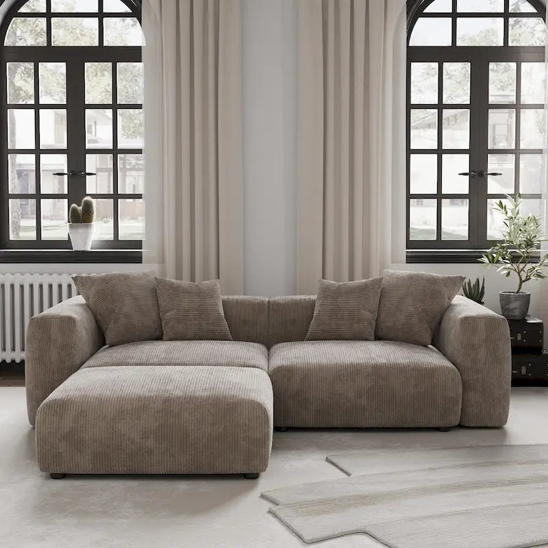 102 L-shape Corduroy Upholstered Sectional Couch Oversize Modern Minimalist Sofa