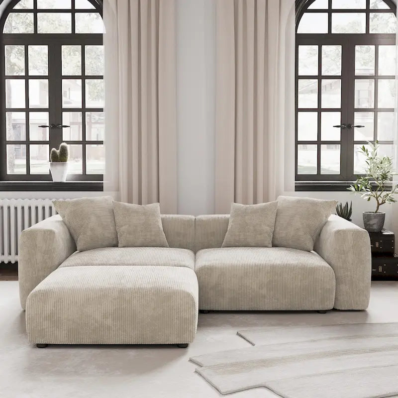 102 L-shape Corduroy Upholstered Sectional Couch Oversize Modern Minimalist Sofa