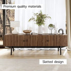 Living Skog Chelsea Brown TV Stand Fits for TV's up to 65 in. with Slatted Design and Wood Legs