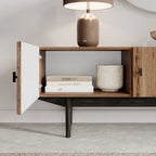 Living Skog Chelsea Brown TV Stand Fits for TV's up to 65 in. with Slatted Design and Wood Legs