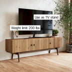 Living Skog Chelsea Brown TV Stand Fits for TV's up to 65 in. with Slatted Design and Wood Legs