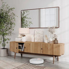 Living Skog Chelsea Brown TV Stand Fits for TV's up to 65 in. with Slatted Design and Wood Legs