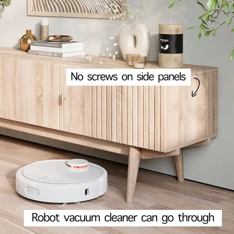 Living Skog Chelsea Brown TV Stand Fits for TV's up to 65 in. with Slatted Design and Wood Legs