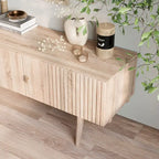 Living Skog Chelsea Brown TV Stand Fits for TV's up to 65 in. with Slatted Design and Wood Legs