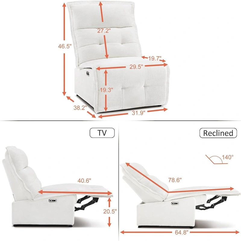 MCombo Armless Power Recliner Chair with USB Ports, 3.5 Wall Clearance Electric Reclining Sofa Chair for Living Room, ALR01