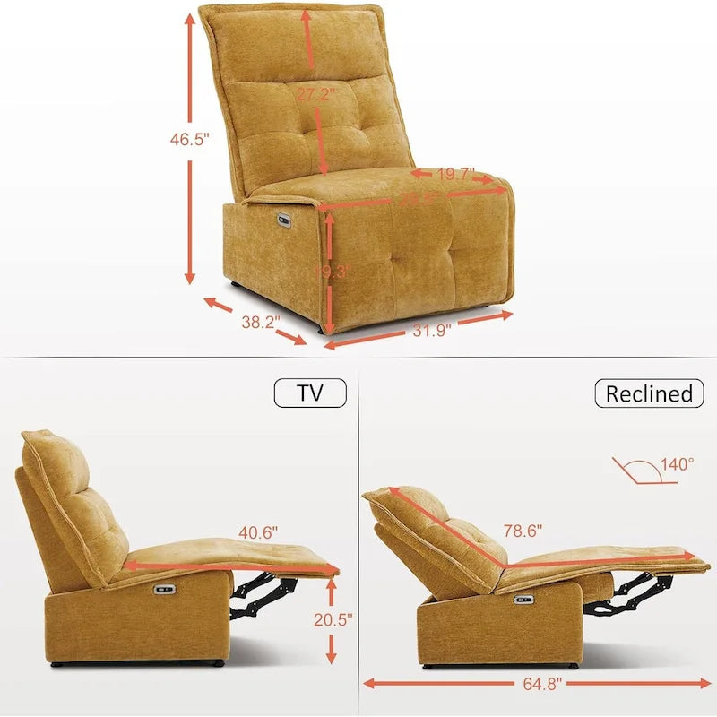 MCombo Armless Power Recliner Chair with USB Ports, 3.5 Wall Clearance Electric Reclining Sofa Chair for Living Room, ALR01