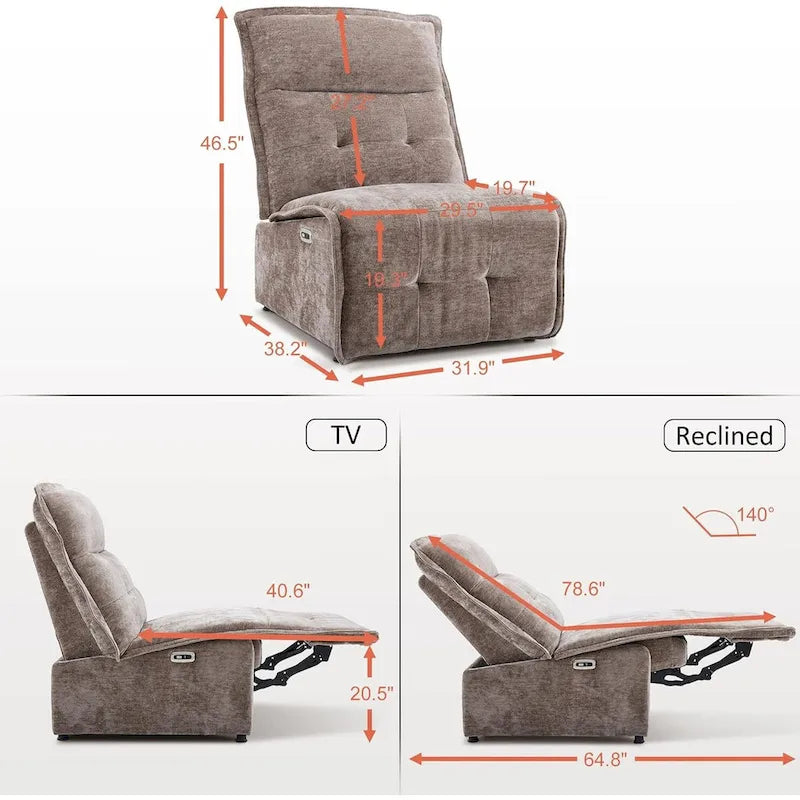 MCombo Armless Power Recliner Chair with USB Ports, 3.5 Wall Clearance Electric Reclining Sofa Chair for Living Room, ALR01