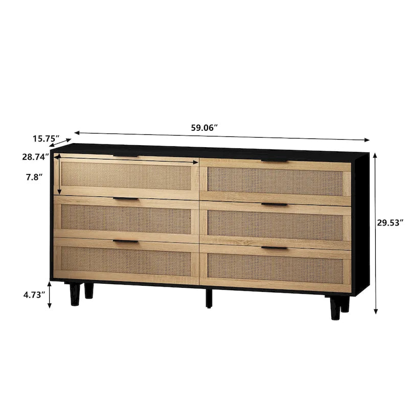 59.06 6- Drawers Rattan Storage Cabinet for Living Room