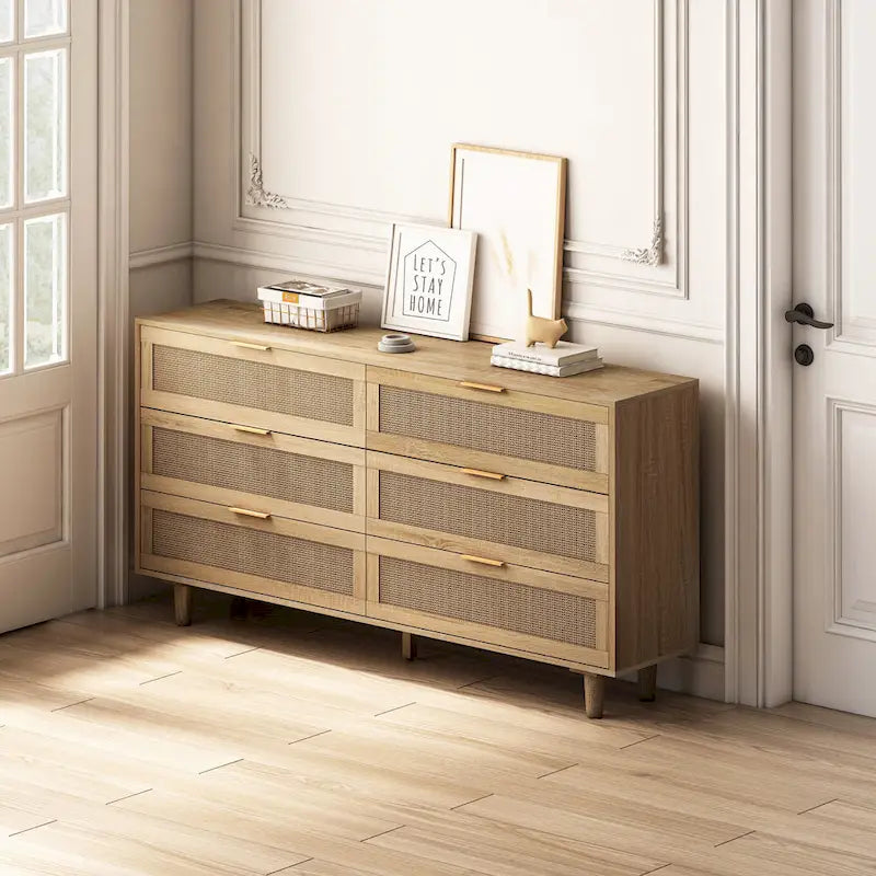 59.06 6- Drawers Rattan Storage Cabinet for Living Room