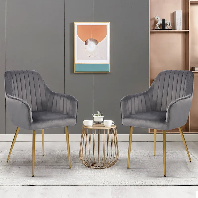 Velvet Accent Dining Chairs with Gold Metal Legs Set of 2