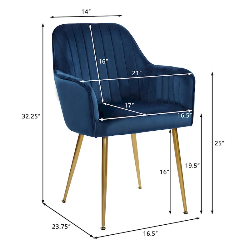 Velvet Accent Dining Chairs with Gold Metal Legs Set of 2