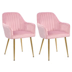 Velvet Accent Dining Chairs with Gold Metal Legs Set of 2
