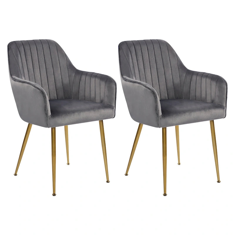 Velvet Accent Dining Chairs with Gold Metal Legs Set of 2