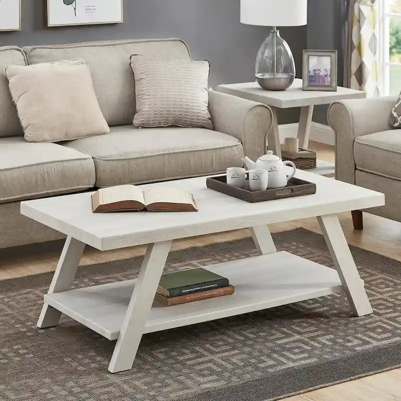 Roundhill Furniture The Gray Barn Cedar Ridge Contemporary Replicated Wood Shelf Coffee Table