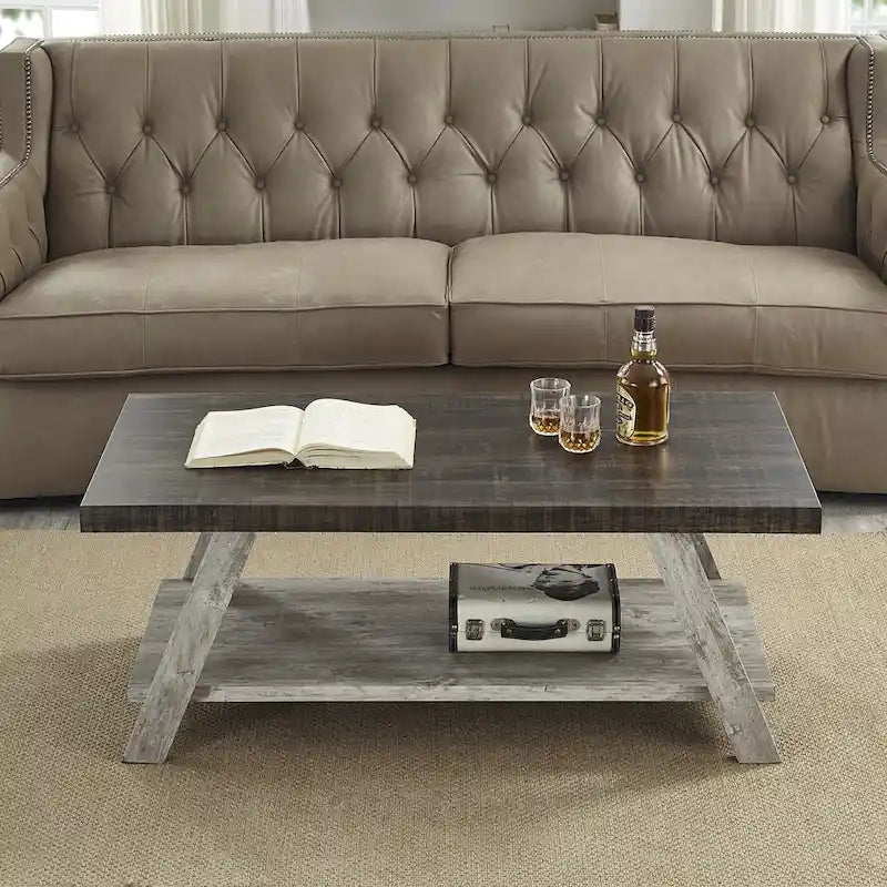 Roundhill Furniture The Gray Barn Cedar Ridge Contemporary Replicated Wood Shelf Coffee Table
