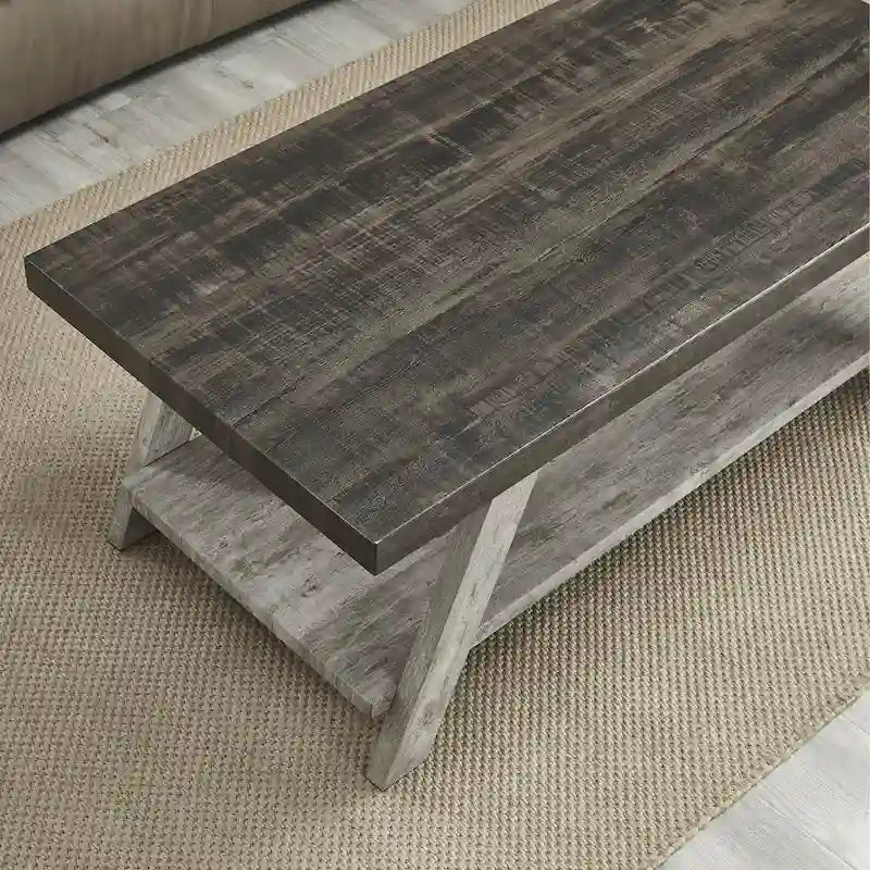 Roundhill Furniture The Gray Barn Cedar Ridge Contemporary Replicated Wood Shelf Coffee Table