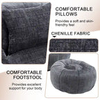 HOMEFUN Chenille Upholstered Round Lazy Cozy Bean Bag Chair with Ottoman and a Pillow