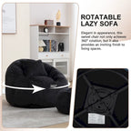 HOMEFUN Chenille Upholstered Round Lazy Cozy Bean Bag Chair with Ottoman and a Pillow