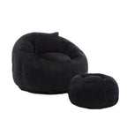 HOMEFUN Chenille Upholstered Round Lazy Cozy Bean Bag Chair with Ottoman and a Pillow