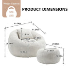 HOMEFUN Chenille Upholstered Round Lazy Cozy Bean Bag Chair with Ottoman and a Pillow