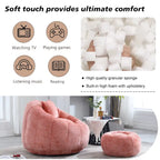 HOMEFUN Chenille Upholstered Round Lazy Cozy Bean Bag Chair with Ottoman and a Pillow