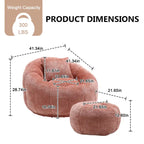 HOMEFUN Chenille Upholstered Round Lazy Cozy Bean Bag Chair with Ottoman and a Pillow