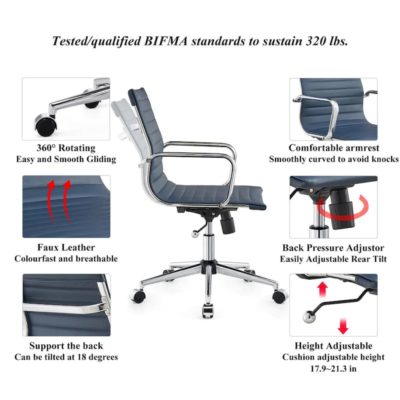 LUXMOD Ribbed Home Office Computer Chair Desk Chair