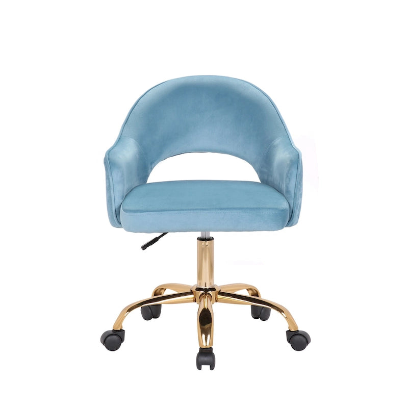 Porthos Home Camron Velvet Swivel Office Chair, Golden Chrome Legs