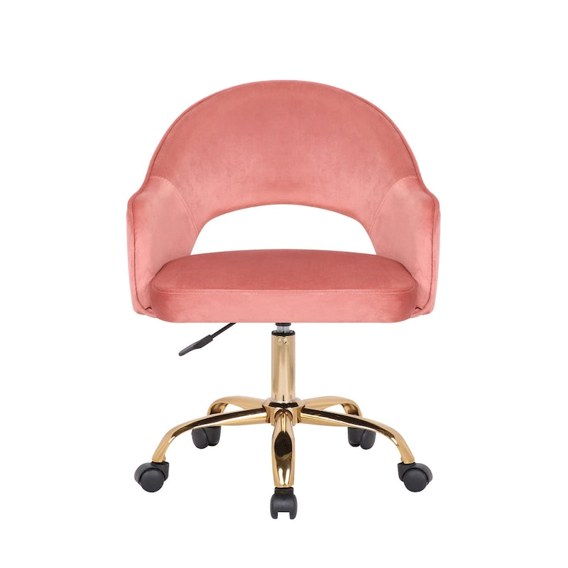 Porthos Home Camron Velvet Swivel Office Chair, Golden Chrome Legs