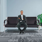 Kinbor 3-seat Waiting Room Chair, PU Leather Airport Reception Bench, Guest Chair for Bank Salon Office Hospital