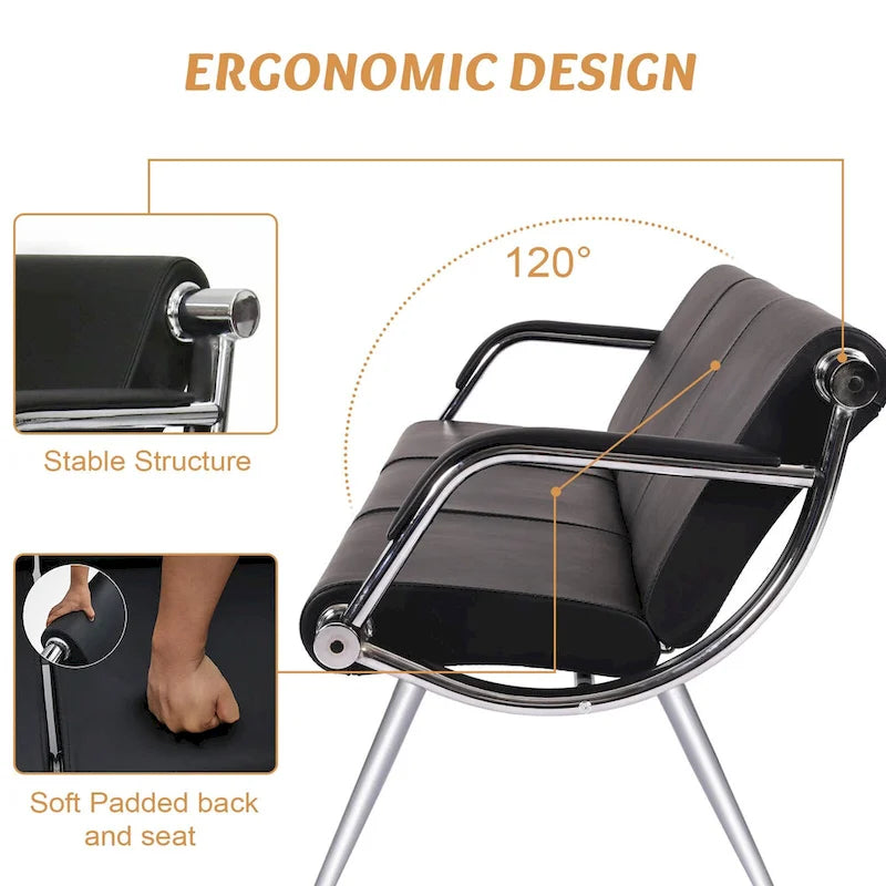 Kinbor 3-seat Waiting Room Chair, PU Leather Airport Reception Bench, Guest Chair for Bank Salon Office Hospital