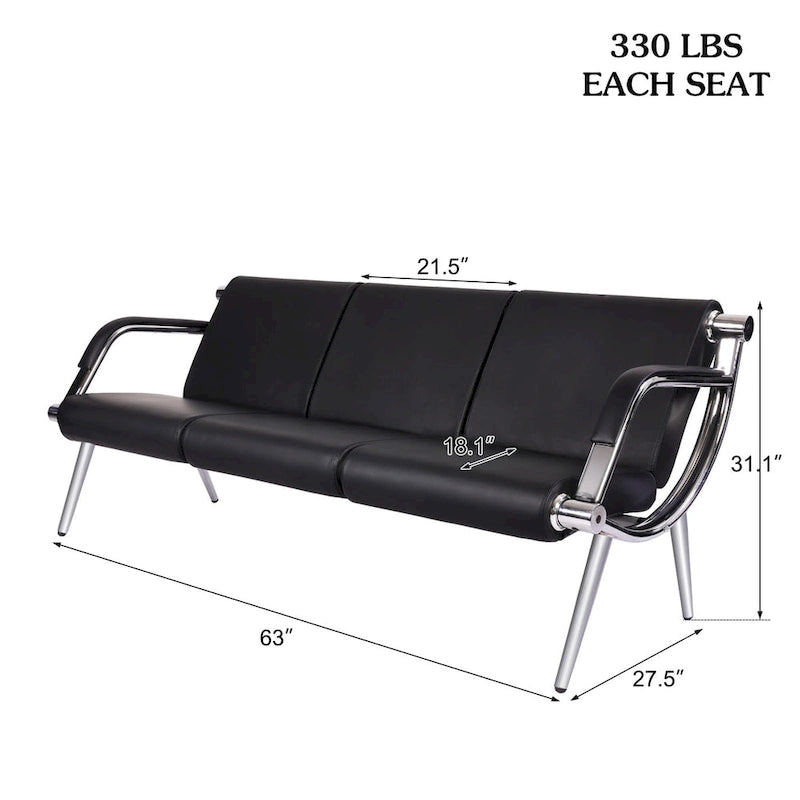 Kinbor 3-seat Waiting Room Chair, PU Leather Airport Reception Bench, Guest Chair for Bank Salon Office Hospital