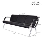 Kinbor 3-seat Waiting Room Chair, PU Leather Airport Reception Bench, Guest Chair for Bank Salon Office Hospital