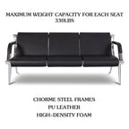 Kinbor 3-seat Waiting Room Chair, PU Leather Airport Reception Bench, Guest Chair for Bank Salon Office Hospital