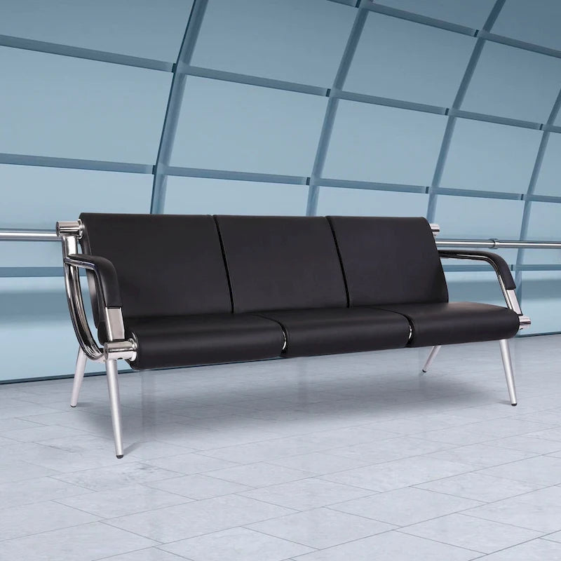 Kinbor 3-seat Waiting Room Chair, PU Leather Airport Reception Bench, Guest Chair for Bank Salon Office Hospital