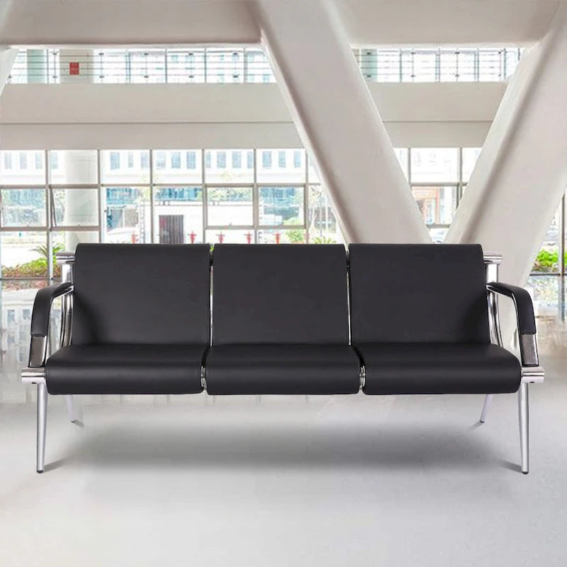 Kinbor 3-seat Waiting Room Chair, PU Leather Airport Reception Bench, Guest Chair for Bank Salon Office Hospital