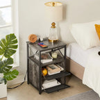 Set of 2 Nightstand End Table with Charging Station & 2 Flip Drawers, 2 USB Ports & 2 Power Outlet