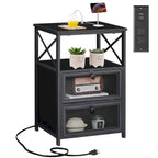 Set of 2 Nightstand End Table with Charging Station & 2 Flip Drawers, 2 USB Ports & 2 Power Outlet