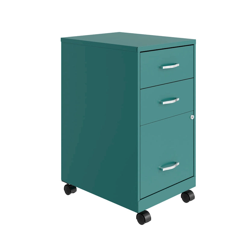Space Solutions 18 Deep 3 Drawer Mobile Organizer Metal Cabinet, Teal