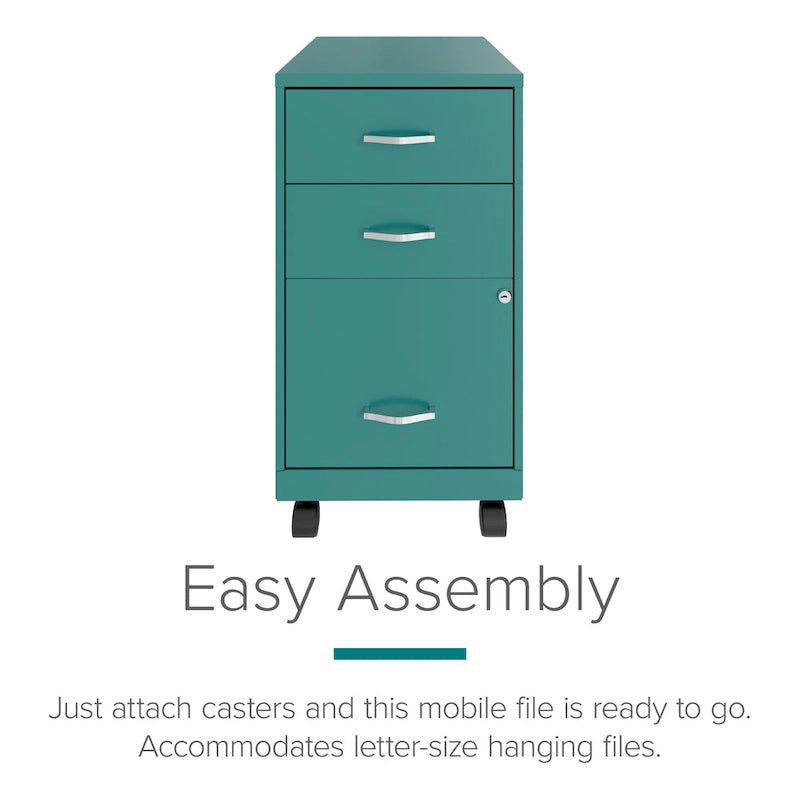 Space Solutions 18 Deep 3 Drawer Mobile Organizer Metal Cabinet, Teal