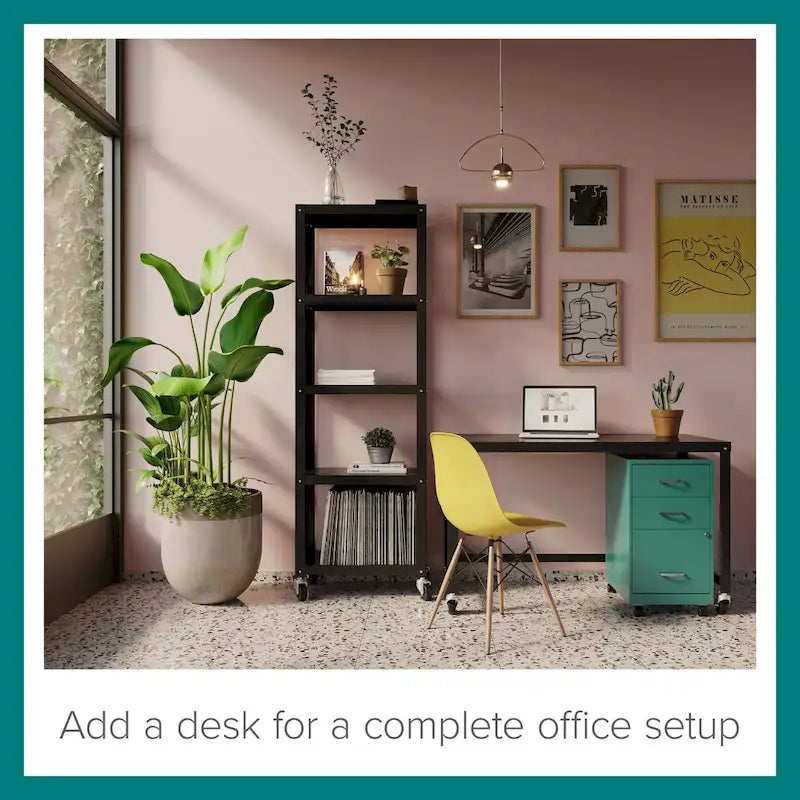 Space Solutions 18 Deep 3 Drawer Mobile Organizer Metal Cabinet, Teal