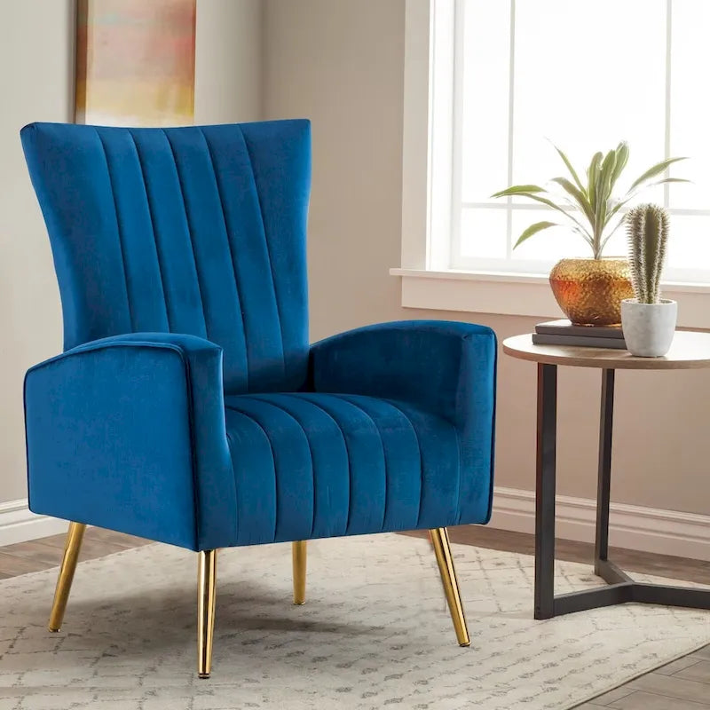 Velvet Comfy Accent Chair Cozy Arm Chair with Wingback and Gold Metal Legs