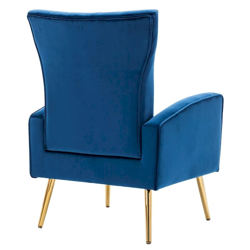 Velvet Comfy Accent Chair Cozy Arm Chair with Wingback and Gold Metal Legs