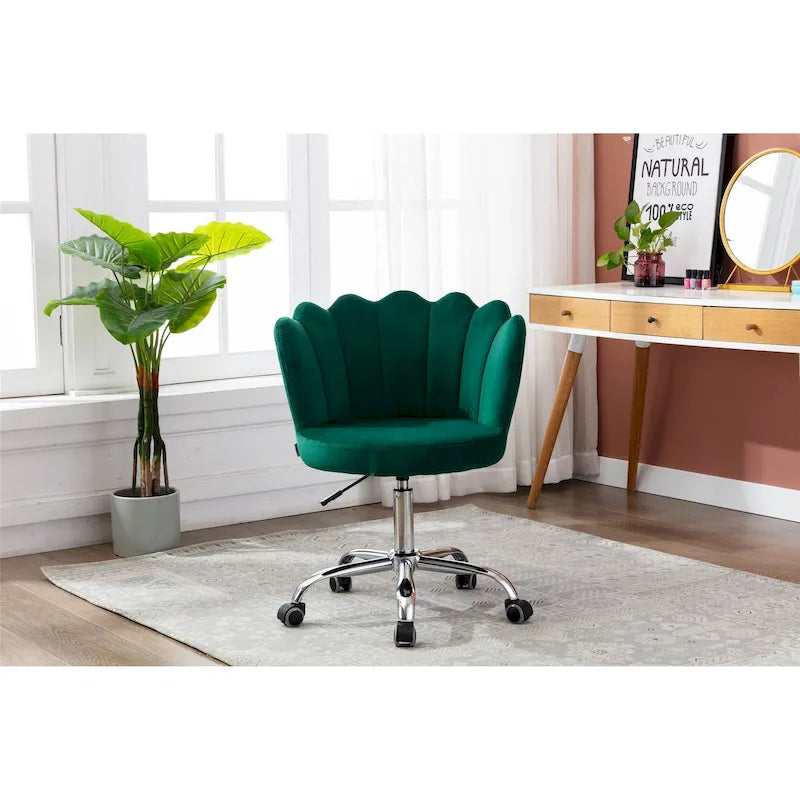Velvet Upholstered Adjustable Height Swivel Home Office Chair