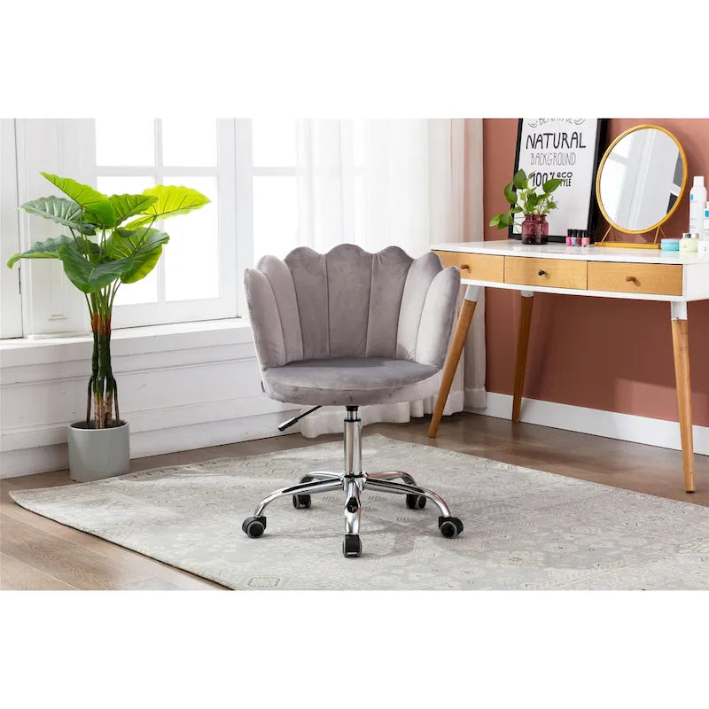Velvet Upholstered Adjustable Height Swivel Home Office Chair